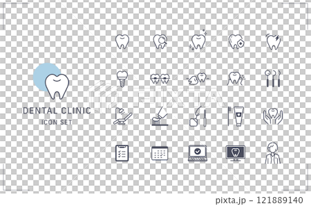 歯医者のベクターアイコンセット(シンプル・線画) 歯医者のベクターアイコンセット(シンプル・線画) 121889140
