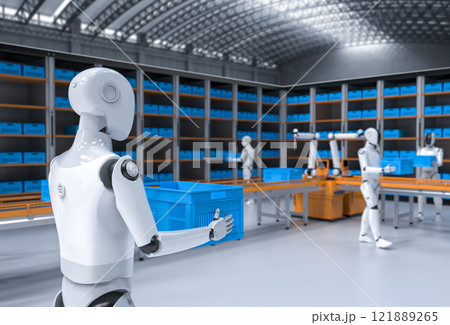 Automation warehouse with assistant robot work in warehouse 121889265
