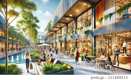 自然にあふれたショッピングモール 121889313