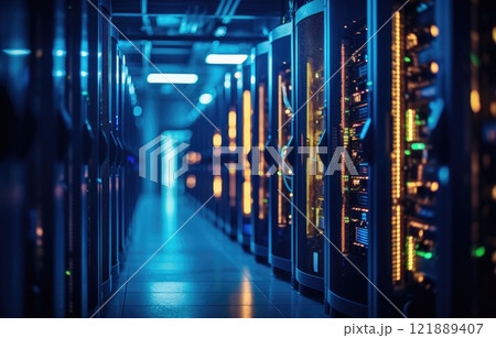 Server racks in computer network security server room data 121889407