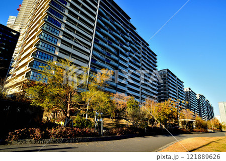 東京 晴海フラッグと晴海緑道公園 超高層マンション群の風景 東京 晴海フラッグと晴海緑道公園 超高層マンション群の風景 121889626