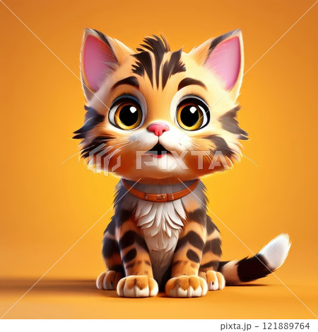 the AI Image Generator, Adorable Cartoon Cat Character on Bright Orange 121889764