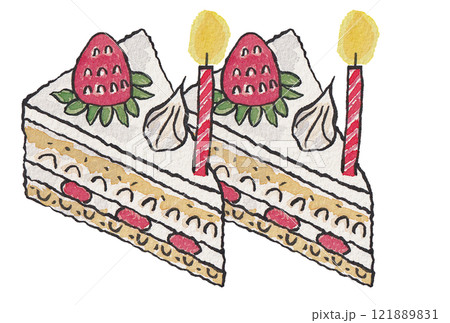 手描きの水彩画(絵手紙)「バースデーケーキ」二個 121889831