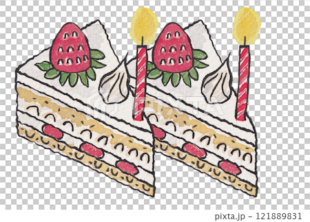 ケーキ 水彩画 手描き 手描きの水彩画(絵手紙)「バースデーケーキ」二個のイラスト素材