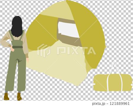 Illustration of a tent being set up Illustration of a tent being set up 121889961