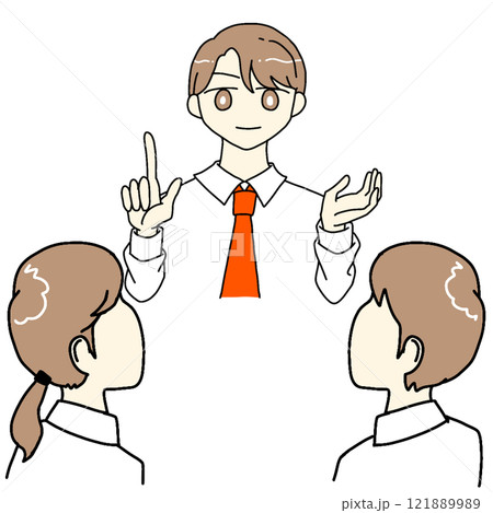 会社で新人社員に説明する上司 会社で新人社員に説明する上司 121889989
