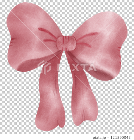 Red Coquette ribbon bow watercolor illustration 121890042