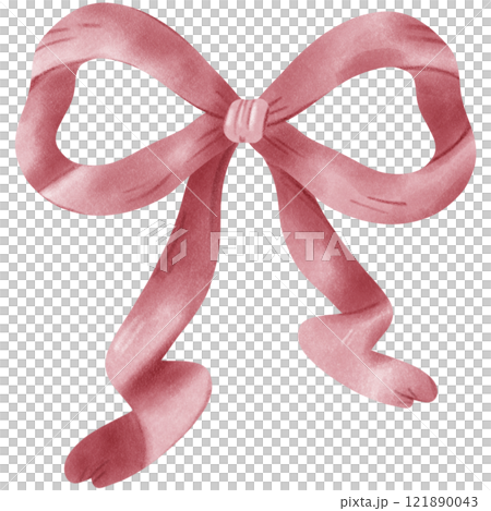 Red Coquette ribbon bow watercolor illustration 121890043