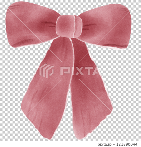 Red Coquette ribbon bow watercolor illustration 121890044