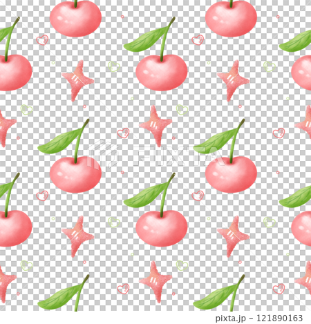 Seamless pattern with cherries and ribbon bow watercolor illustration 121890163