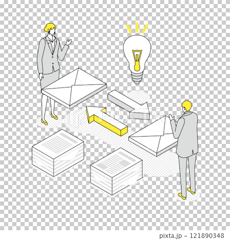 アイソメトリック_問い合わせのやり取りをするビジネスマンたち アイソメトリック_問い合わせのやり取りをするビジネスマンたち 121890348