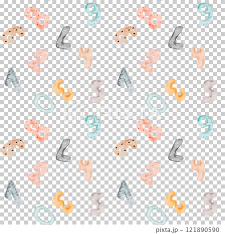 Watercolor Numbers seamless pattern. Cute of colorful cute numbers. Clip art isolated on white background. For design of baby fabrics and invitations. Children's kawaii style 121890590