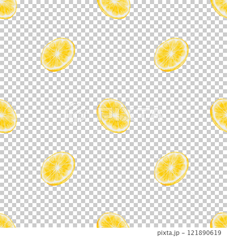Lemon watercolor seamless pattern. Hand drawn tropical sour fruit. Clip art of juicy yellow lime. Half of citrus on isolated white background. Ideal for tableware, kitchen textiles and cosmetic 121890619
