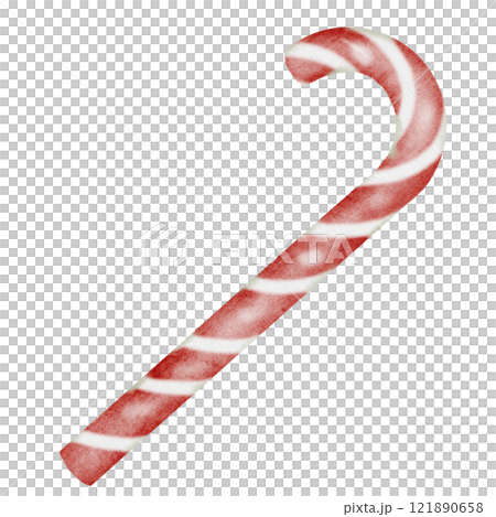 Christmas lollipop cane. Hand drawn sweet candy on isolated white background. Clip art of new year symbol. Ideal for stickers and postcard design Christmas lollipop cane. Hand drawn sweet candy on isolated white background. Clip art of new year symbol. Ideal for stickers and postcard design 121890658