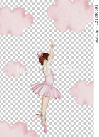 Ballerina watercolor. Ballet. Hand drawn incredible girl dancer in pink tutu skirt on the moon. Clip art on isolated white background of cute ballet beauty. Perfect for poster and cards, princess Ballerina watercolor. Ballet. Hand drawn incredible girl dancer in pink tutu skirt on the moon. Clip art on isolated white background of cute ballet beauty. Perfect for poster and cards, princess 121890693