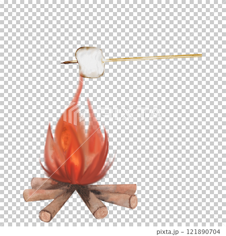Marshmallow on a wooden stick watercolor. Hand drawn sweet caffeta on a skewer on an isolated white background. Clip art in camp and barbecue style. Ideal for marshmallow packaging Marshmallow on a wooden stick watercolor. Hand drawn sweet caffeta on a skewer on an isolated white background. Clip art in camp and barbecue style. Ideal for marshmallow packaging 121890704