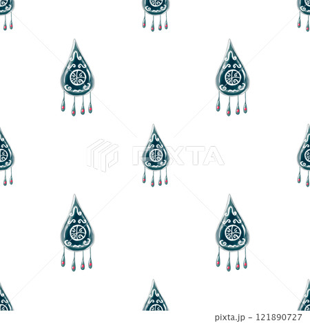 Kazakh pattern watercolor. Ornament with earrings and patterns. Hand drawn illustration on white background of Asian elements. For printing on fabrics and packaging paper for Nauryz Kazakh pattern watercolor. Ornament with earrings and patterns. Hand drawn illustration on white background of Asian elements. For printing on fabrics and packaging paper for Nauryz 121890727