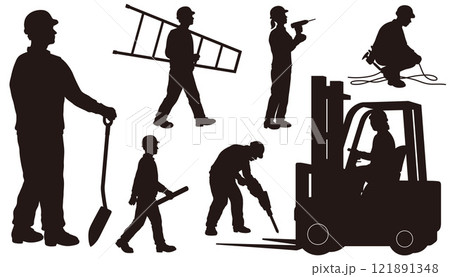建設作業員のベクター白黒イラストセット 121891348