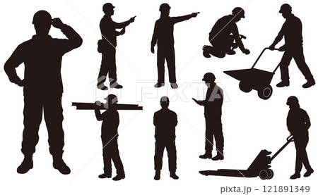 建設作業員のベクター白黒イラストセット 121891349