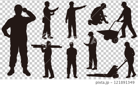 建設作業員のベクター白黒イラストセット 121891349