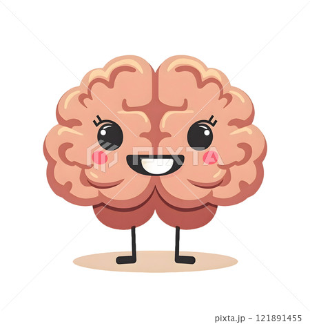 Cute Cartoon Brain Character with Happy Face 121891455