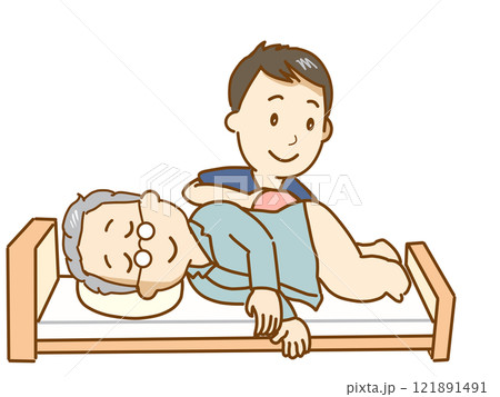 介護清拭、身体の清潔を保つ介護をする 121891491