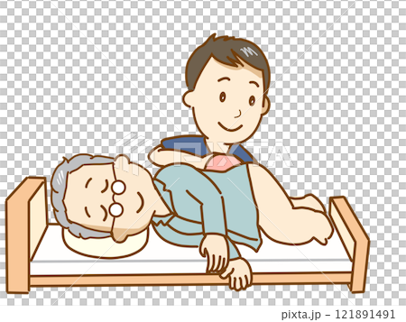 介護清拭、身体の清潔を保つ介護をする 121891491