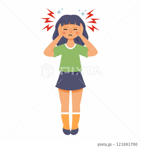 Girl with acute headache. Symptom of viral disease or intestinal infection Girl with acute headache. Symptom of viral disease or intestinal infection 121891700