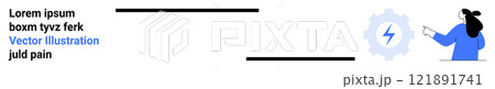 Individual points at a gear with lightning icon suggesting power and efficiency. Ideal for tech, innovation, user interaction, digital solutions, and modern technology. Banner for landing page 121891741