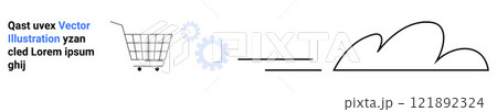 Shopping cart with gears symbolizes e-commerce, technology integration, and cloud connectivity. Ideal for e-commerce, online shopping, tech development, cloud services, and business solutions. Banner 121892324