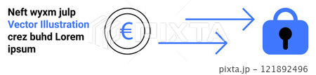Euro symbol in a circle with arrows pointing to a blue lock icon representing security. Ideal for finance, online transactions, digital security, banking, cryptocurrency. Banner for landing page Euro symbol in a circle with arrows pointing to a blue lock icon representing security. Ideal for finance, online transactions, digital security, banking, cryptocurrency. Banner for landing page 121892496