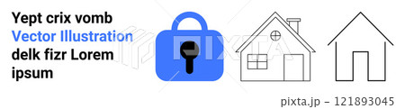 Blue padlock icon and two house outlines with text. Ideal for home security, property protection, real estate, online privacy, and cybersecurity. Banner for landing page Blue padlock icon and two house outlines with text. Ideal for home security, property protection, real estate, online privacy, and cybersecurity. Banner for landing page 121893045