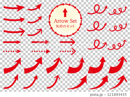 矢印　上昇　上向き　アロー　レッド 赤　アイコン　セット 121893435