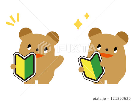 初心者マークを持ったクマ_表情あり 初心者マークを持ったクマ_表情あり 121893620