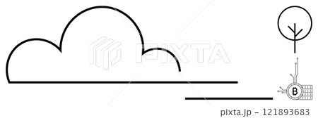 Simple line art featuring a cloud and a tree blueprint on a plain background. Ideal for environmental themes, minimalism artwork, architecture planning, eco-friendly designs, and educational Simple line art featuring a cloud and a tree blueprint on a plain background. Ideal for environmental themes, minimalism artwork, architecture planning, eco-friendly designs, and educational 121893683