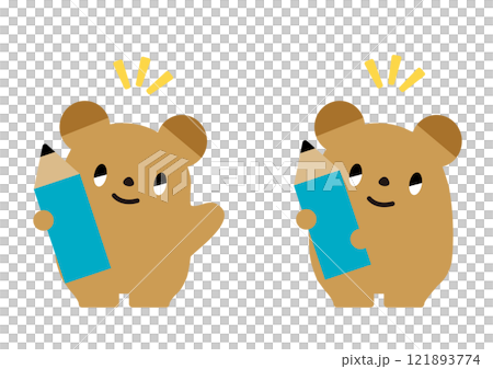 Bear holding a pencil_with facial expression 121893774