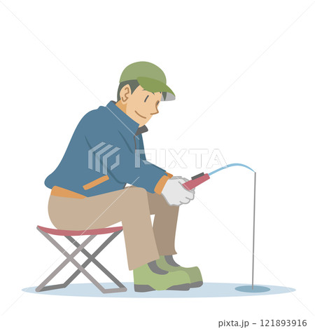 ワカサギ釣りをする男性 121893916