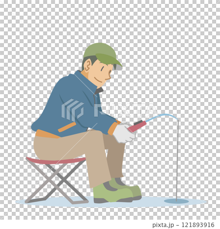 ワカサギ釣りをする男性 121893916