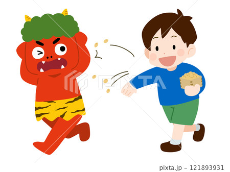 豆まきをする男の子 豆まきをする男の子 121893931