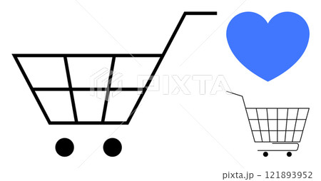 Combination of a shopping cart and a blue heart. Ideal for ecommerce love consumerism retail satisfaction online shopping and customer loyalty. Minimalist and modern style Combination of a shopping cart and a blue heart. Ideal for ecommerce love consumerism retail satisfaction online shopping and customer loyalty. Minimalist and modern style 121893952