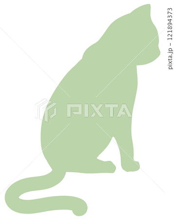 薄い緑色の座っている猫のシルエット 121894373