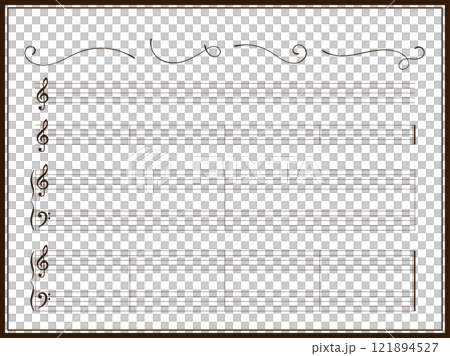 クラシックな楽譜ノートのフレームセット 121894527