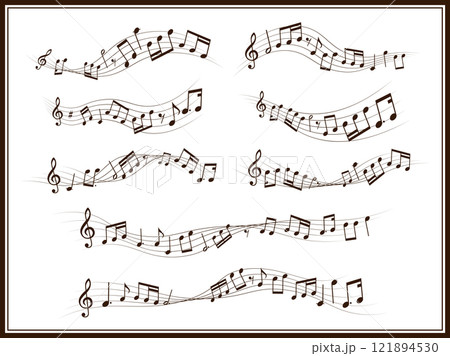 ウェーブする音符メロディーの装飾あしらいセット 121894530