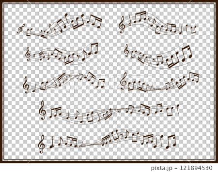 ウェーブする音符メロディーの装飾あしらいセット 121894530