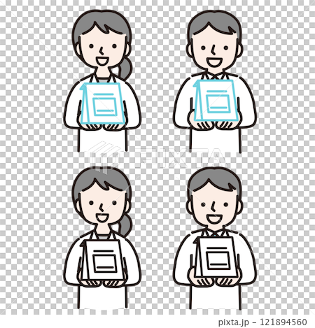 Men and women in white coats holding medicine bags: Illustration material Men and women in white coats holding medicine bags: Illustration material 121894560