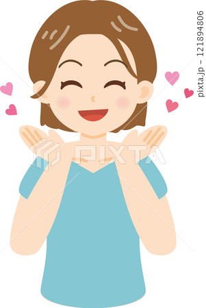 手を合わせて喜ぶ女性のイラスト 121894806
