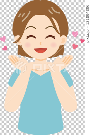 手を合わせて喜ぶ女性のイラスト 121894806