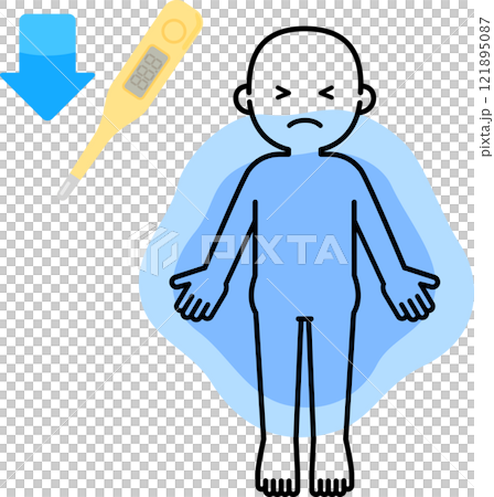 Deformed illustration of a person with a low body temperature 121895087