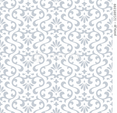 Wallpaper in the style of Baroque. Seamless vector background. White and gray floral ornament. Graphic pattern for fabric, wallpaper, packaging. Ornate Damask flower ornament 121895399