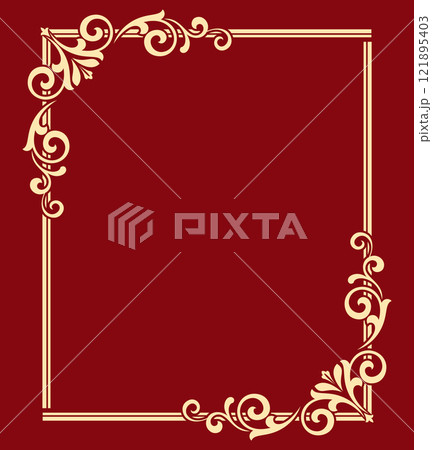 Decorative frame Elegant vector element for design in Eastern style, place for text. Floral golden and red border. Lace illustration for invitations and greeting cards 121895403